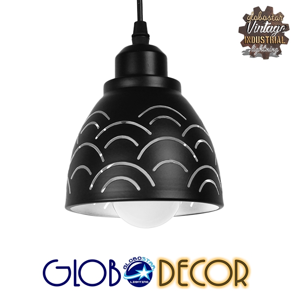 GloboStar CLOUD 01482 Μοντέρνο Κρεμαστό Φωτιστικό Οροφής Μονόφωτο Μεταλλικό Μαύρο Λευκό Καμπάνα Φ13 